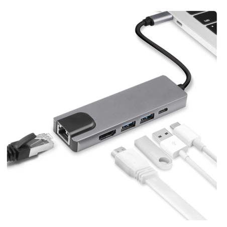 Board-x Hub 5 in 1 from Usb C to 4k Hdmi, Rj45 Eth