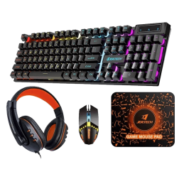 Jertech Set 4 In 1 Keyboard Mouse Headset Mousepad CT4-01 EN Wired Gaming Mechanical Black