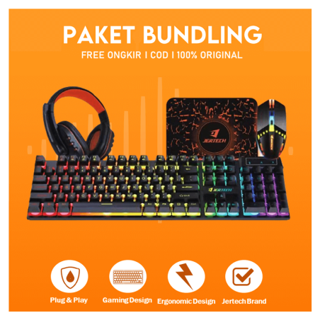 Jertech Set 4 In 1 Keyboard Mouse Headset Mousepad CT4-01 EN Wired Gaming Mechanical Black