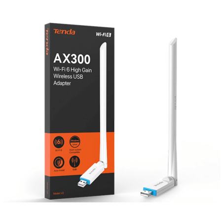 Tenda Usb Adapter U2 AX300 Wi-Fi 6 2.4Ghz External Antenna High Gain