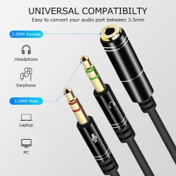 Board-x Audio Converter Line 2 Male To 1 Female Cord Two In One