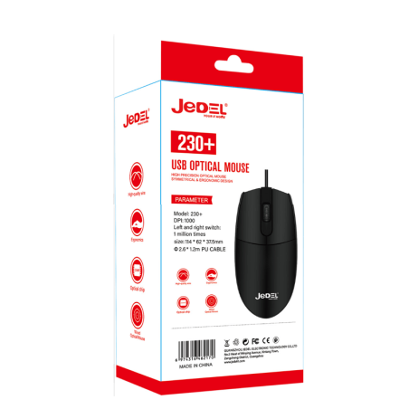 Jedel Mouse W230+ Wired 1000 DPI 3 Buttons Black