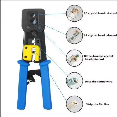 Board-x Crimping Tool for 8P, 6P RJ45 RJ11 CAT5E CAT6 Strip, cut, crimp