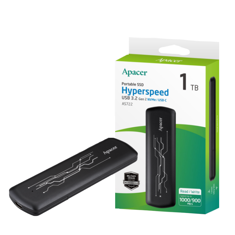 Apacer Ssd Portable 1Tb AS722 USB 3.2 Gen2 Nvme type C AP1TBAS722B-1 Apacer Ssd Portable 1Tb AS722 USB 3.2 Gen2 Nvme type C AP1TBAS722B-1
