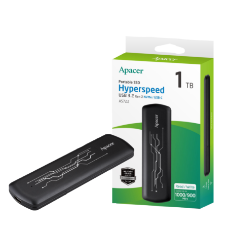 Apacer Ssd Portable 1Tb AS722 USB 3.2 Gen2 Nvme type C AP1TBAS722B-1