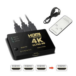 Board-X Switch 4K From 3 Input Hdmi To 1 Output Hdmi Female Remote Control