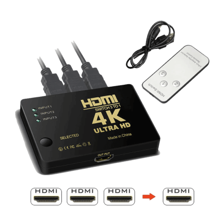 Board-X Switch 4K From 3 Input Hdmi To 1 Output Hdmi Female Remote Control