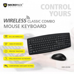 Micropack Keyboard & Mouse Km203W Black Wireless