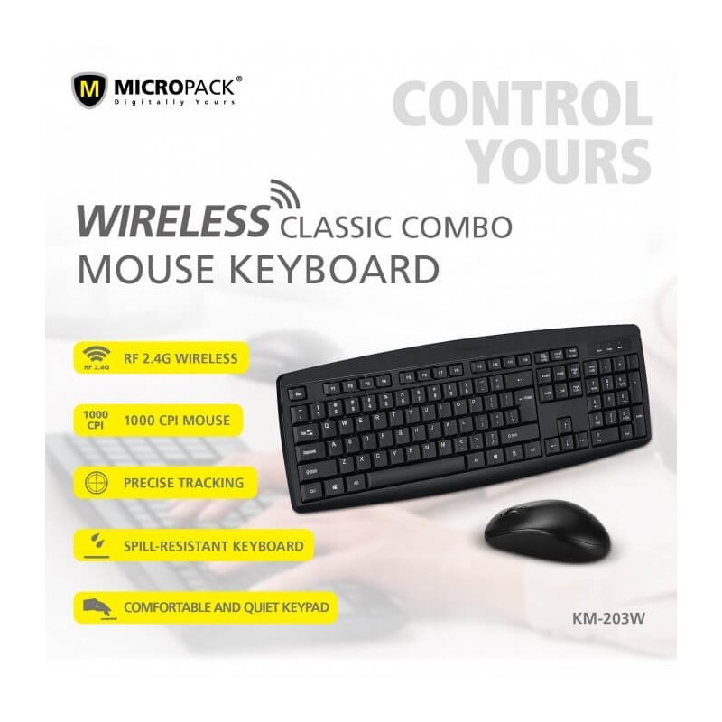 Micropack Keyboard & Mouse Km203W Black Wireless