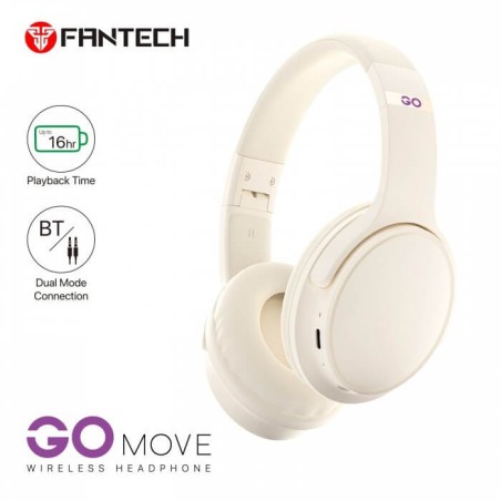 Fantech Headphones Wh03 Go Wireless Headphones, Dual Mode Connection Bt5.0 & 3.5Mm Jack Gaming (Beige)