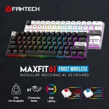 Fantech Keyboard Mk857 Maxfit61 Rgb Bluetooth, Wireless And Wired Mechanical Gaming (Black)