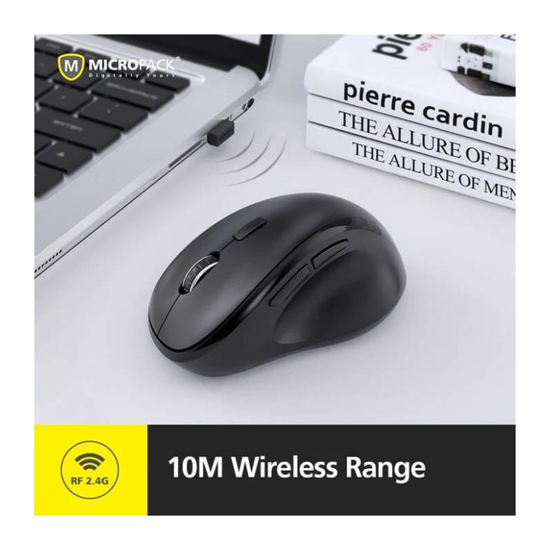 Micropack Mouse Mp-V01W Ergonomic Wireless Silent Switch (Black) Micropack Mouse Mp-V01W Ergonomic Wireless Silent Switch (Black)