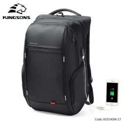 kingsons backpack 17.3 Large & Multifunctional Design Ks3140W Black 17.3 Inch Water-Resistant, Shock-Resistant, Ergonomic Deisgn