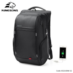 kingsons backpack Large & Multifunctional Design Ks3140W Black 15.6 Inch Water-Resistant, Shock-Resistant, Ergonomic Deisgn