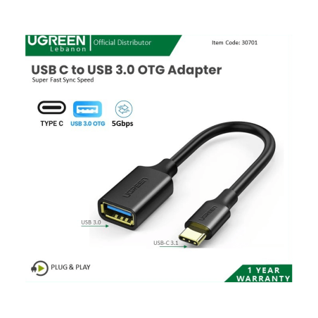 Ugreen Cable Otg Adapter From Usb-C 3.1 Male To Usb 3.0 Female 30701