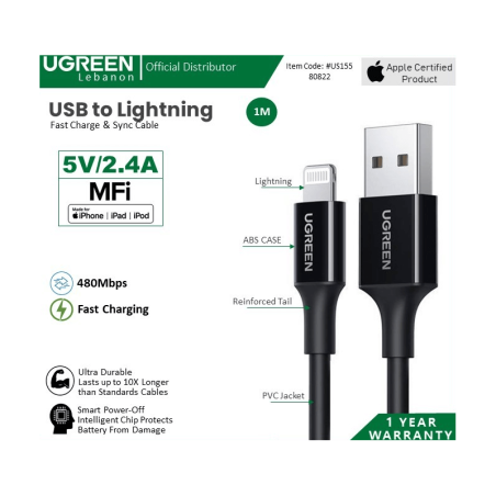 Ugreen Cable Mfi Apple Certified Usb To Lightning 80822