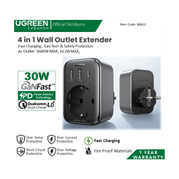 Ugreen Wall Outlet Extender 4 In 1 30W 2Xusb A , 1 Type C Fast Charging , Gan Tech & Safety Protection
