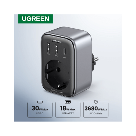 Ugreen Wall Outlet Extender 4 In 1 30W 2Xusb A , 1 Type C Fast Charging , Gan Tech & Safety Protection