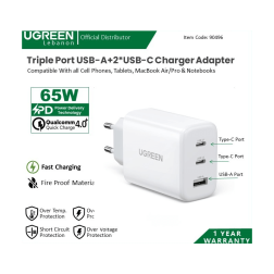 Ugreen Charger 65W Pd Gan Tech 3 Ports For Phone, Macbook & Laptop