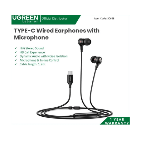 Ugreen Earphone Usb-C With Microphone And Volume Control, Noise Isolation, Powerful Bass 30638