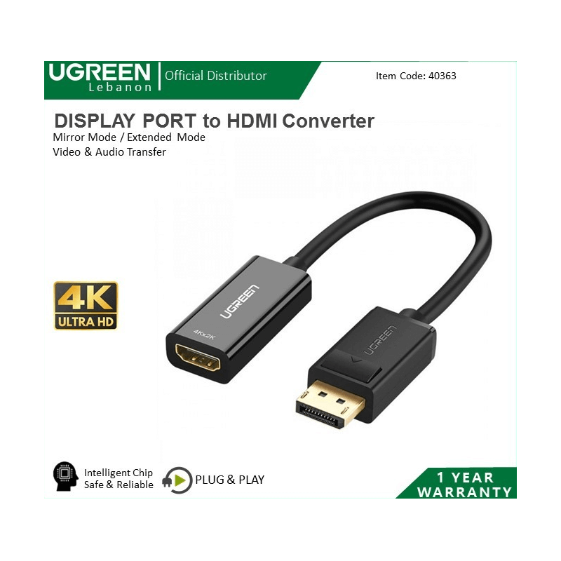 Ugreen Converter 4K Dp To Display Port Hdmi Female 40363