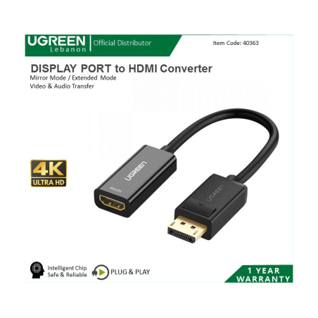 Ugreen Converter 4K Dp To Display Port Hdmi Female 40363
