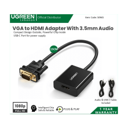 Ugreen Cable Vga To Hdmi Adapter With 3.5Mm Audio Full Hd And Usb-C Power Port 50945