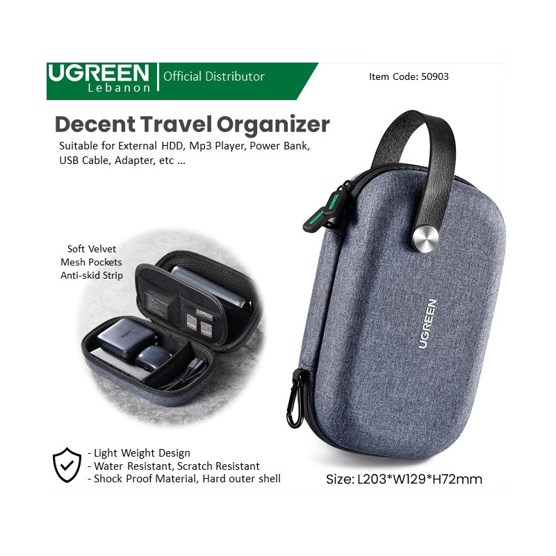 Ugreen Cable Decent Travel Organizer, For Hdd, Power Bank, S, Adapter 50903 Ugreen Cable Decent Travel Organizer, For Hdd, Power Bank, S, Adapter 50903