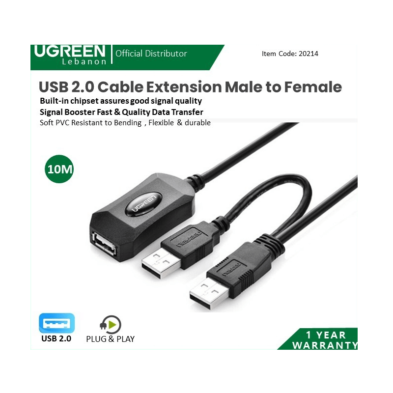 Ugreen Usb 2.0 Cable Extension Male To Female, Built-In Chipset Assures Good Signal Quality 20214 Ugreen Usb 2.0 Cable Extension Male To Female, Built-In Chipset Assures Good Signal Quality 20214