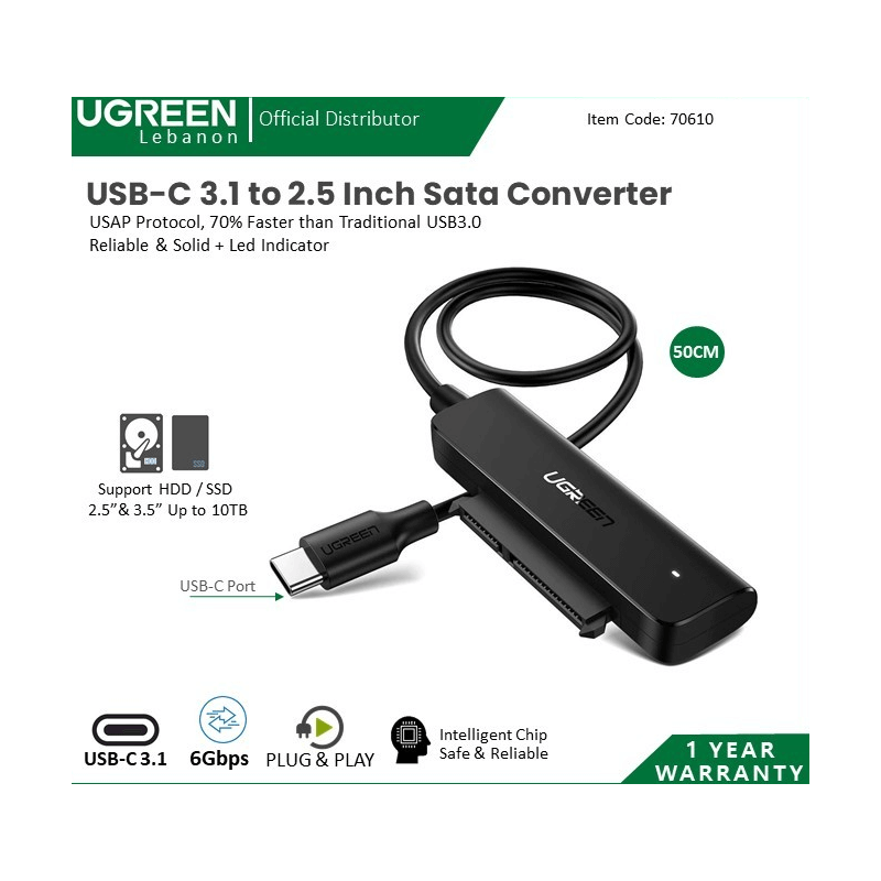 Ugreen Cable Usb-C 3.1 To Sata Hard Driver Converter 70610 Ugreen Cable Usb-C 3.1 To Sata Hard Driver Converter 70610