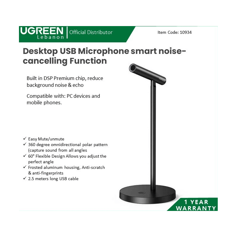 Ugreen Microphone Desktop Usb Smart Noise-Cancelling Function, For Pc Devices And Mobile Phones Ugreen Microphone Desktop Usb Smart Noise-Cancelling Function, For Pc Devices And Mobile Phones