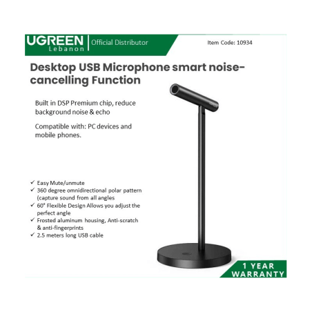 Ugreen Microphone Desktop Usb Smart Noise-Cancelling Function, For Pc Devices And Mobile Phones