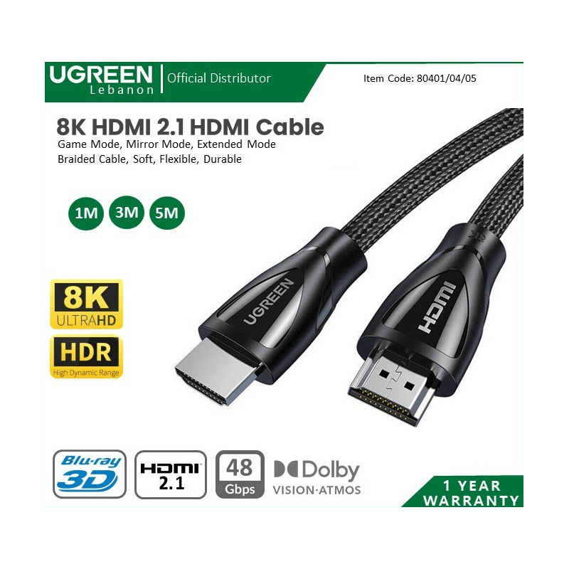 Ugreen Cable 8K Hdmi 2.1 Braided 80401 Ugreen Cable 8K Hdmi 2.1 Braided 80401