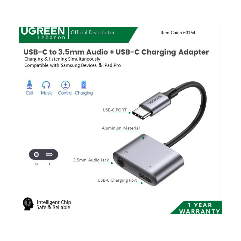 Ugreen 2-In-1 Usb C To 3.5mm Headphone And Charger Adapter Cm231 Ugreen 2-In-1 Usb C To 3.5mm Headphone And Charger Adapter Cm231