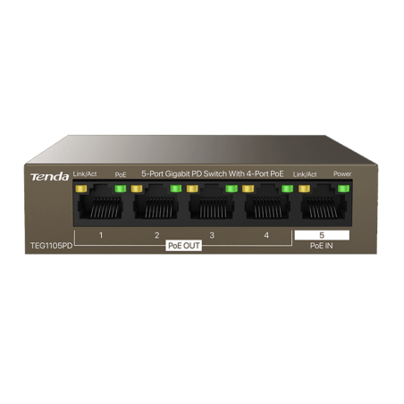 Tenda Switch Poe 5 Ports Gigabit (4 ports Poe) Teg1105PD Unmanaged Desktop