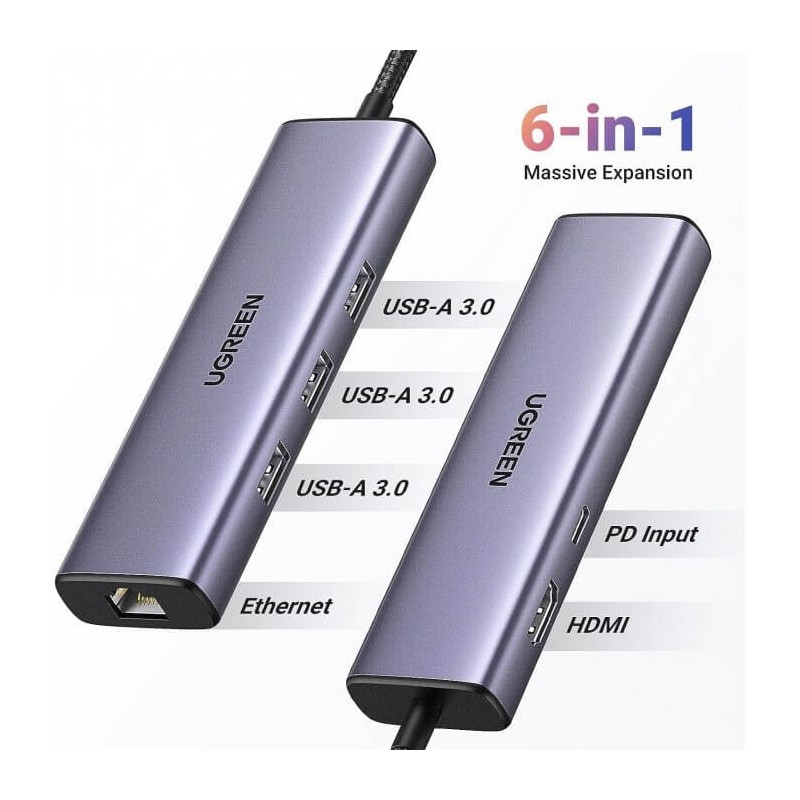 Ugreen 6-IN-1 USB-C HUB DOCKING STATION ADAPTER CM512 - 15598 Ugreen 6-IN-1 USB-C HUB DOCKING STATION ADAPTER CM512 - 15598